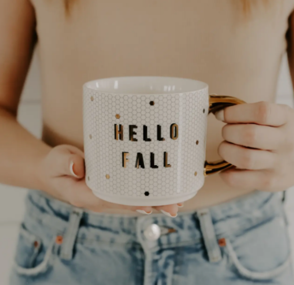 hello fall gold tile coffee mug